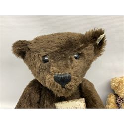 Steiff limited edition dark brown mohair teddy bear 'British Collector's 1907 Replica' No.2110/3000 with growler mechanism and card tag H57cm; Steiff Danbury Mint 'Friday's Bear' teddy bear; and another Steiff teddy bear (3)