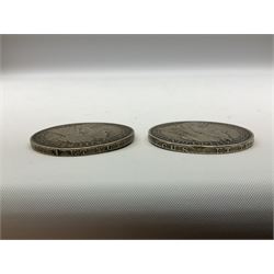 Two Victorian silver Crowns, 1896 and 1898, approximate weight 56 grams