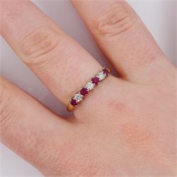 18ct gold seven stone ruby and round brilliant cut diamond half eternity ring, London 2006