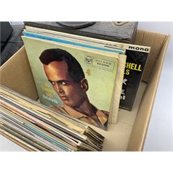 Reproduction Crosley radio record player, together with a vintage Bush table top record plater, and a quantity of vinyl records 