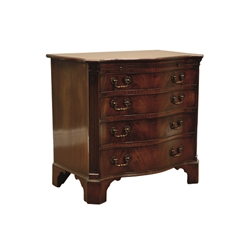  Chippendale style mahogany serpentine front Bachelors chest, with brushing slide above four long drawers, acanthus capped fluted canted angles on shaped bracket feet, W84cm, D47cm, H79cm,    