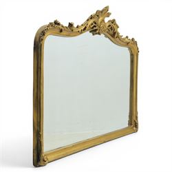Rococo design rectangular wall mirror, featuring shaped top with shell pediment, leaves an...
