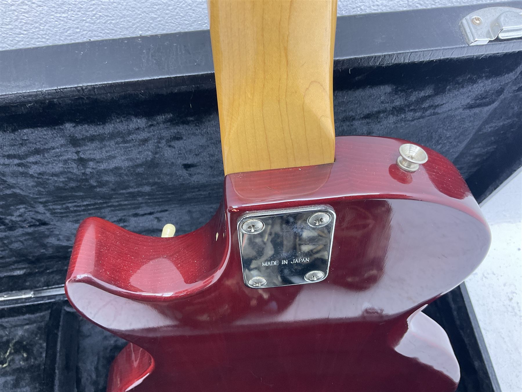 Gibson Marauder style six-string electric guitar with cherry coloured body, marked made in Japan L101cm; in locking hard carry case