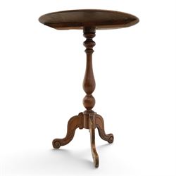 Victorian walnut pedestal occasional table, circular top ,raised on turned column with scroll feet