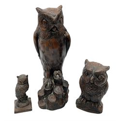 Three Priory Castings composite figures of owls, largest example H40cm