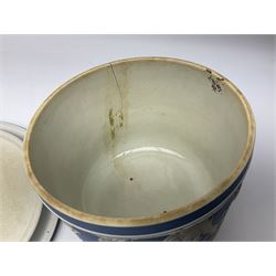 Late 19th century pale blue Wedgwood Jasperware cheese dome with cover, decorated with acorn and oak leaf bands surrounding neo-classical ladies, cherubs, flowers and trees, impressed Wedgwood mark beneath, together with further Wedgwood Jasperware teapots, boxed dishes etc