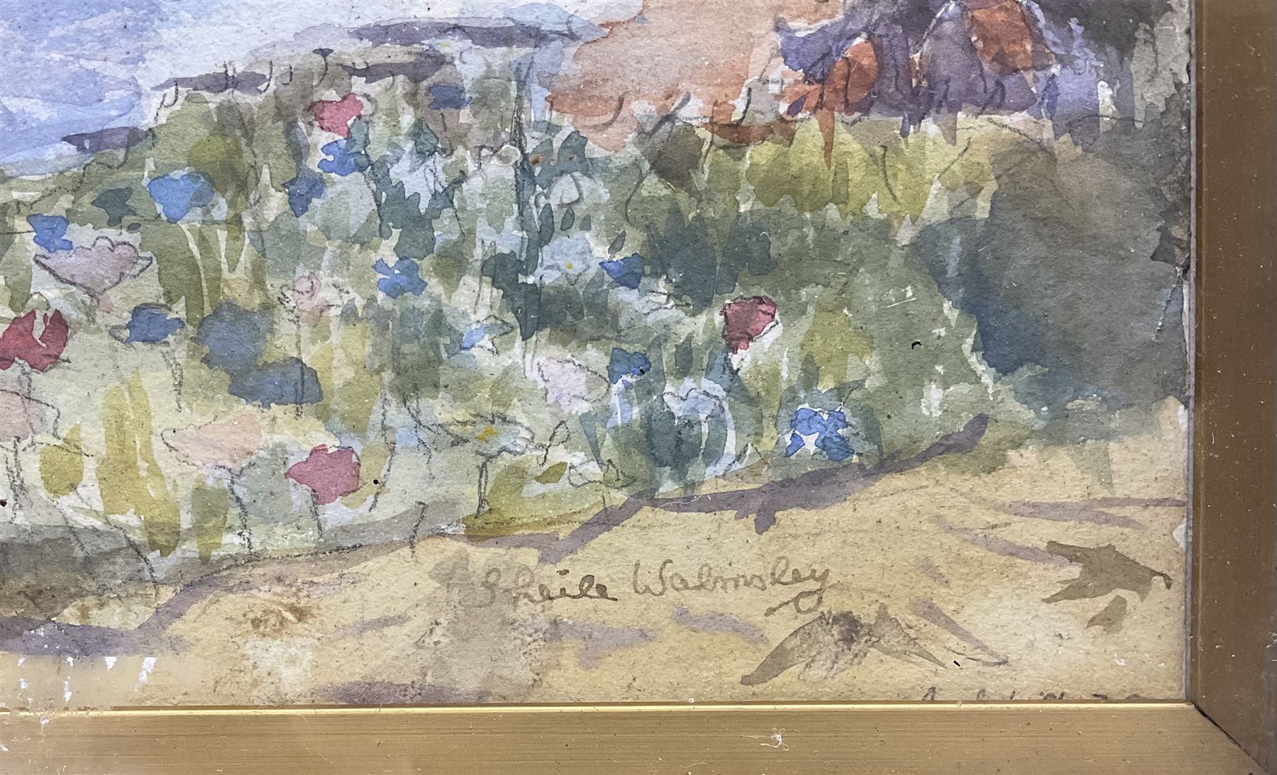 Sheila Walmsley (British mid 20th century): Spring Flowers above Robin Hood's Bay, watercolour over pencil signed 17cm x 25cm 
Notes: Sheila was James Ulric's (1860-1954) daughter.