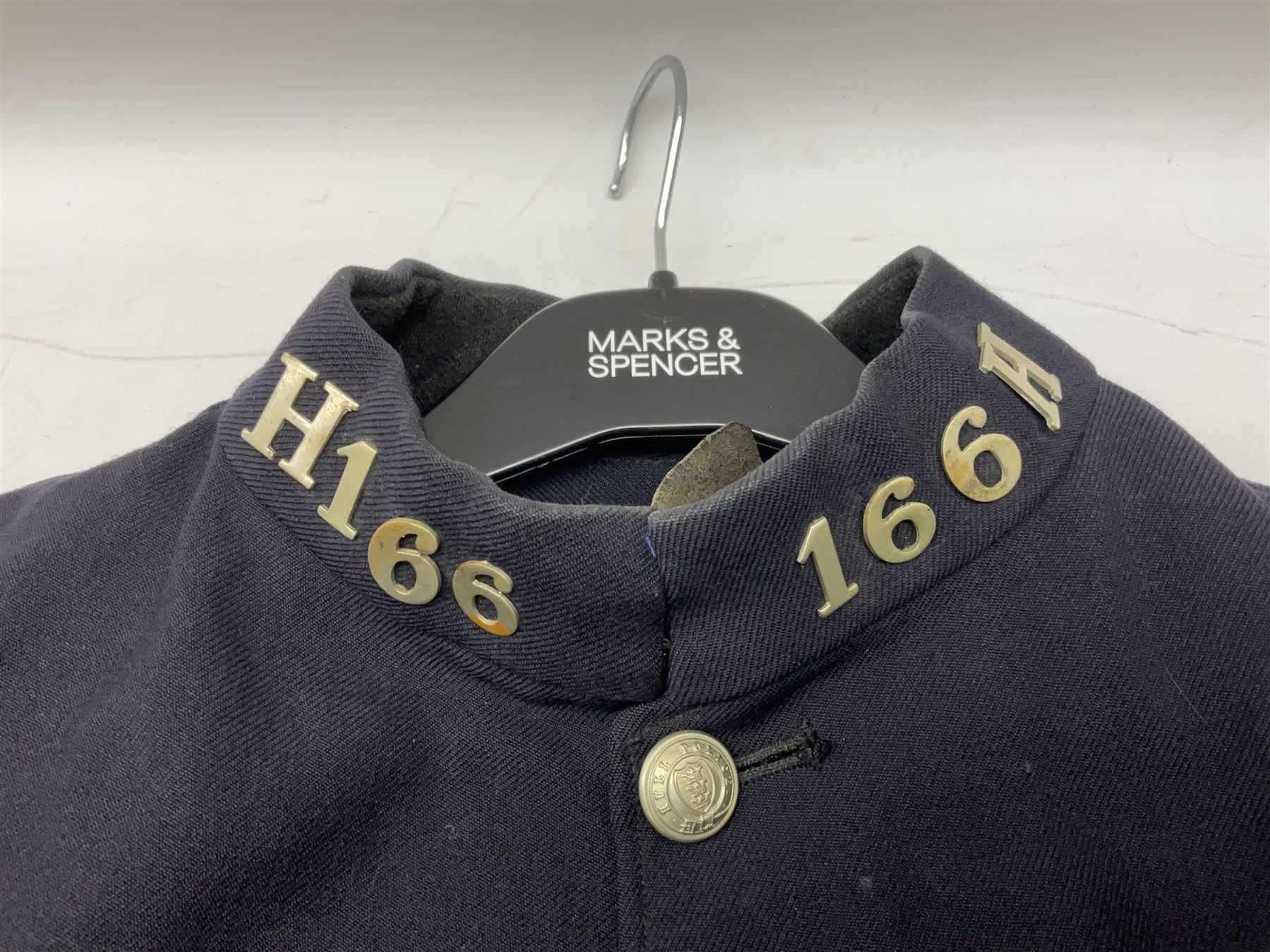 Hull City Police - vintage tunic with matching cape, collar no.H460; another tunic with WW2 medal ribbon bar; early sergeant's tunic; and later sergeant's tunic (5)