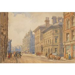 Wilfried René Wood (British 1888-1976): Manchester Street Scene, watercolour signed 18.5cm x 27cm