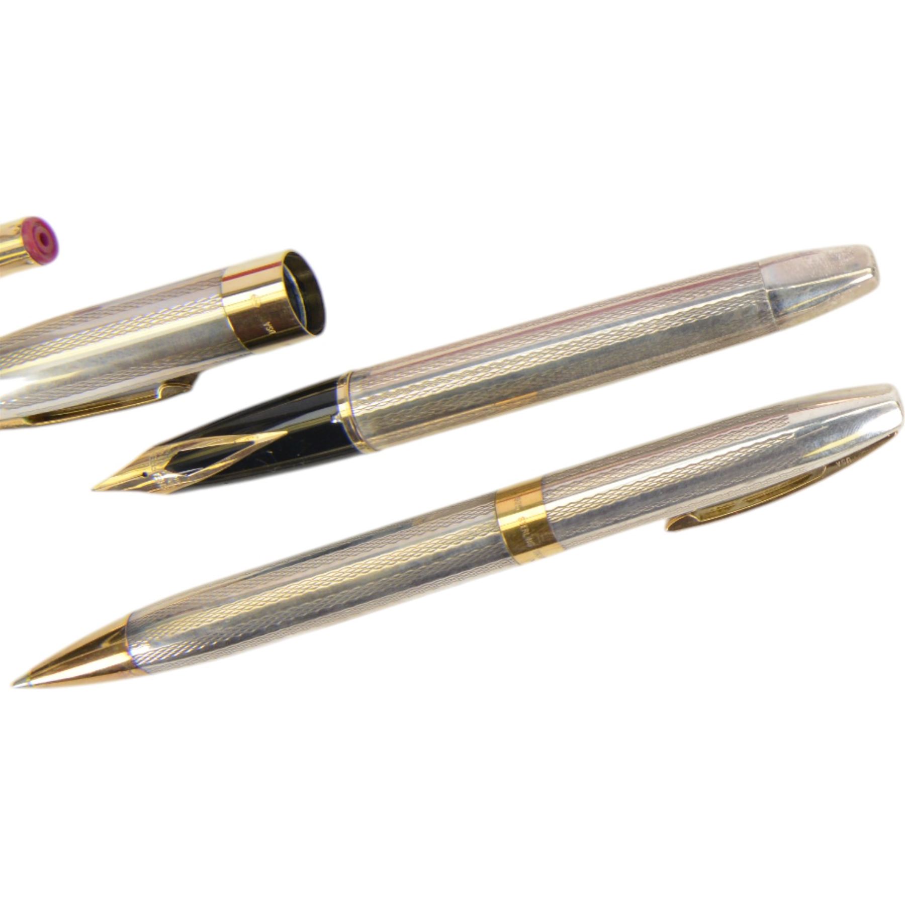Sheaffer legacy silver fountain pen with 18ct nib and matching ballpoint pen