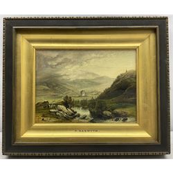 Patrick Nasmyth (Scottish 1787-1831): 'Braemar Castle', oil on canvas laid on to panel signed with initials, titled and inscribed verso 14cm x 19cm