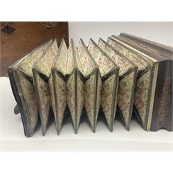 19th Century inlaid rosewood Flutina accordion, stamped Busson of Paris, having sixteen mother of pearl keys and six fold floral decorated bellows L30cm; in baize lined mahogany box