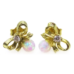  Silver-gilt opal bow ear-rings   