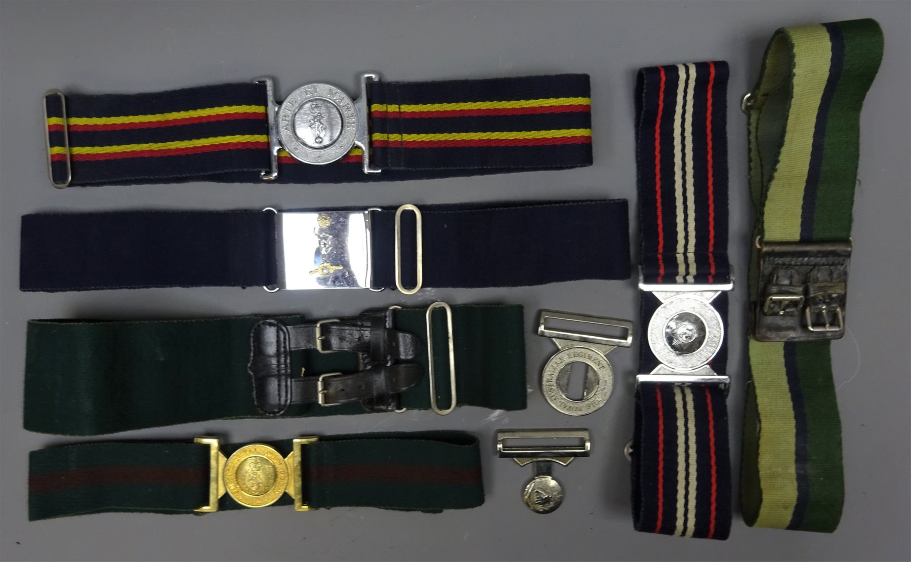 Seven Military Stable Belts with Regimental buckles The Corps of Royal