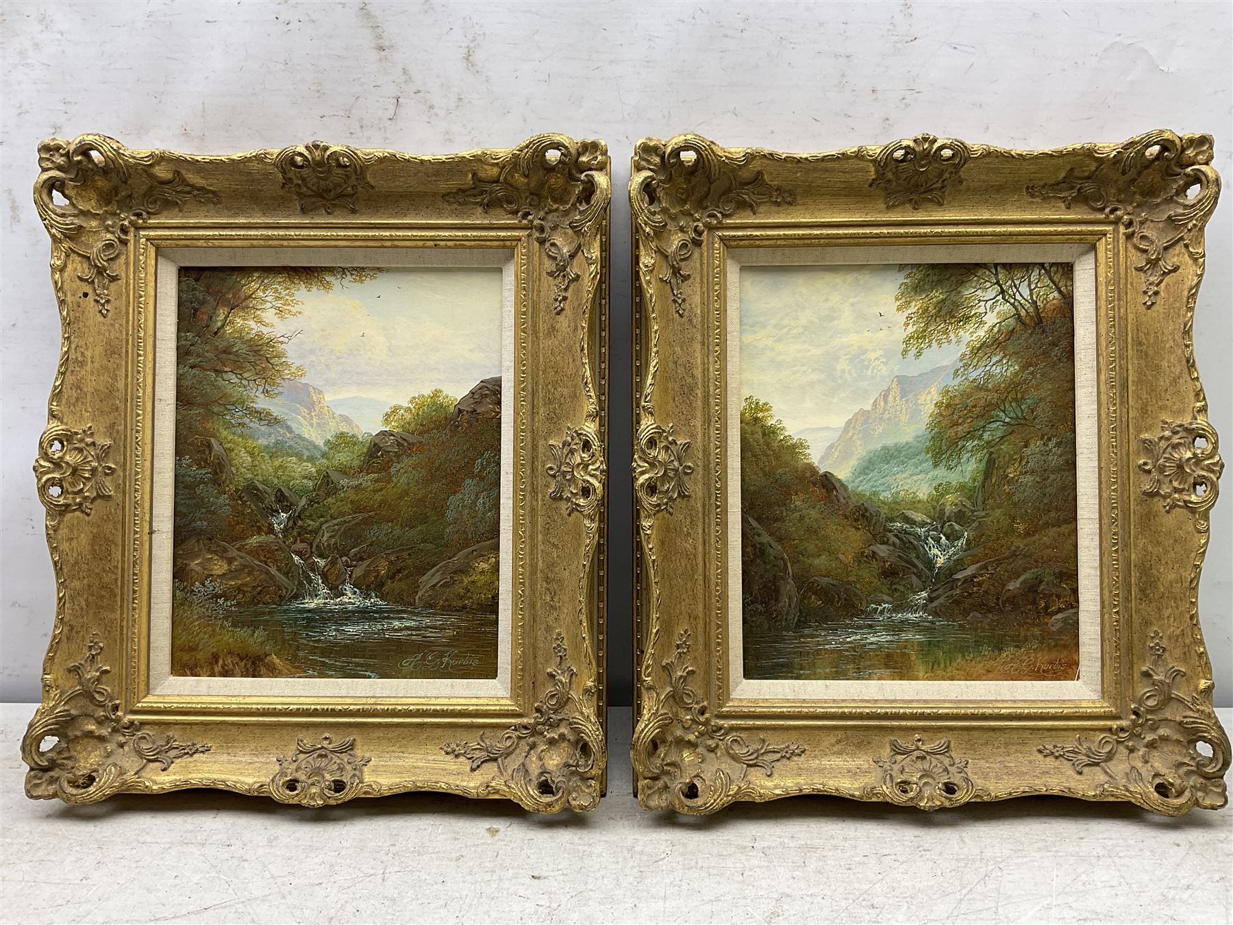 Andrew Grant Kurtis (British 1963-): Mountain and Stream, pair oils on canvas signed 24cm x 19cm (2)
