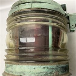 Two port and starboard brass lamps, each with a plaque marked 'Noack as Lanterne KL.A Serie 700 Type 704D Babord', ribbed green and red glass shades, H44cm