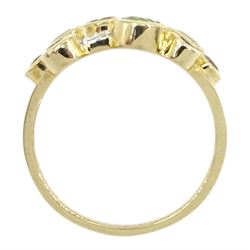 9ct gold titanite and white zircon three row openwork ring, hallmarked 