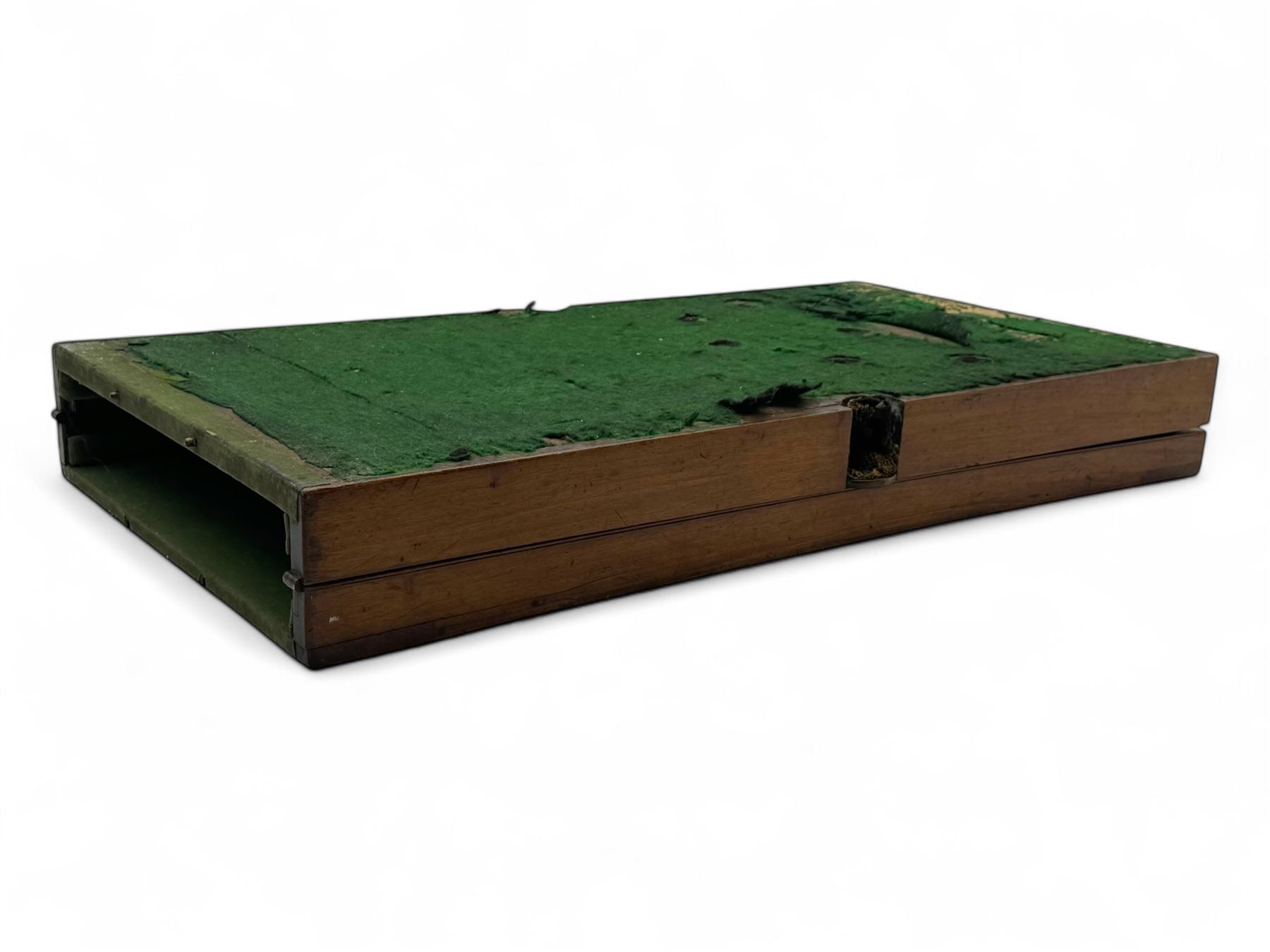 19th century mahogany cased bagatelle board, hinged case opening to reveal baize playing surface 