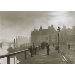 After Frank Meadow Sutcliffe (British 1853-1941): 'Pier Road Whitby', photographic print with facsimile signature 34cm x 44cm; 'Sandsend from the Railway', 19th/early 20th century photograph pub. Poulton No.A.2237, 14cm x 18cm (2) 