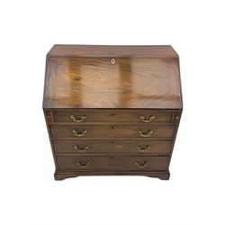 George III mahogany bureau, fall front with fitted interior above four graduating drawers