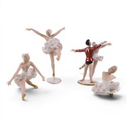 Four Wallendorf figures modelled as Ballerinas, including a ballerina couple, tallest H27cm  