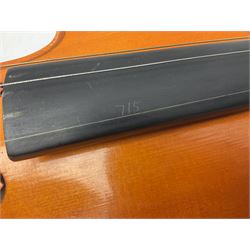 Three Stentor Student violins - three-quarter size with 33cm two-piece back; and two quarter size each with 28cm two-piece back; each in carrying case with bow (3)