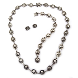  Georg Jensen silver rose design necklace, bracelet and earrings, hallmarked   