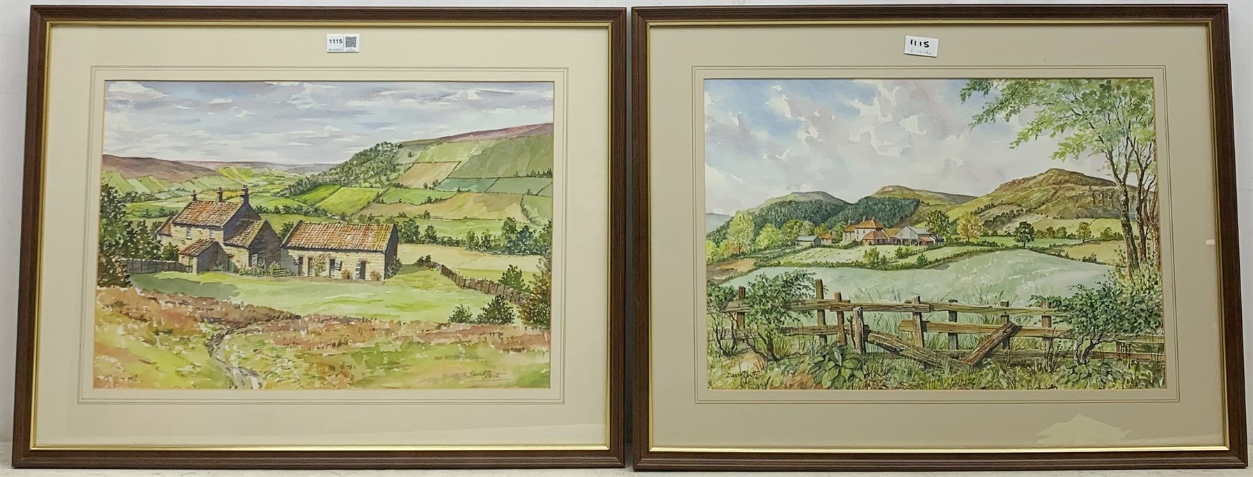David Keith (Northern Contemporary): 'Cleveland Hills' & North Yorkshire Farmstead, pair watercolours signed 36cm x 53cm (2)