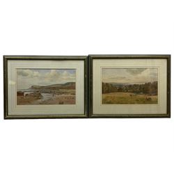 Michael Anthony Clark (British 20th century): Ravenscar from Robin Hood's Bay and Horses Grazing, pair watercolours signed 33cm x 52cm (2)