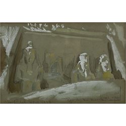 Frederick Arthur Bridgman (USA 1847-1928): 'Four Colossal Statues of Ramesses II', graphite and watercolour heightened in white annotated and dated 10th Feb.1874 authenticated with 1954 studio stamp 9.5cm x 15cm
Provenance: with Agnew's, Old Bond St., London, Stock No. DB5678, label verso