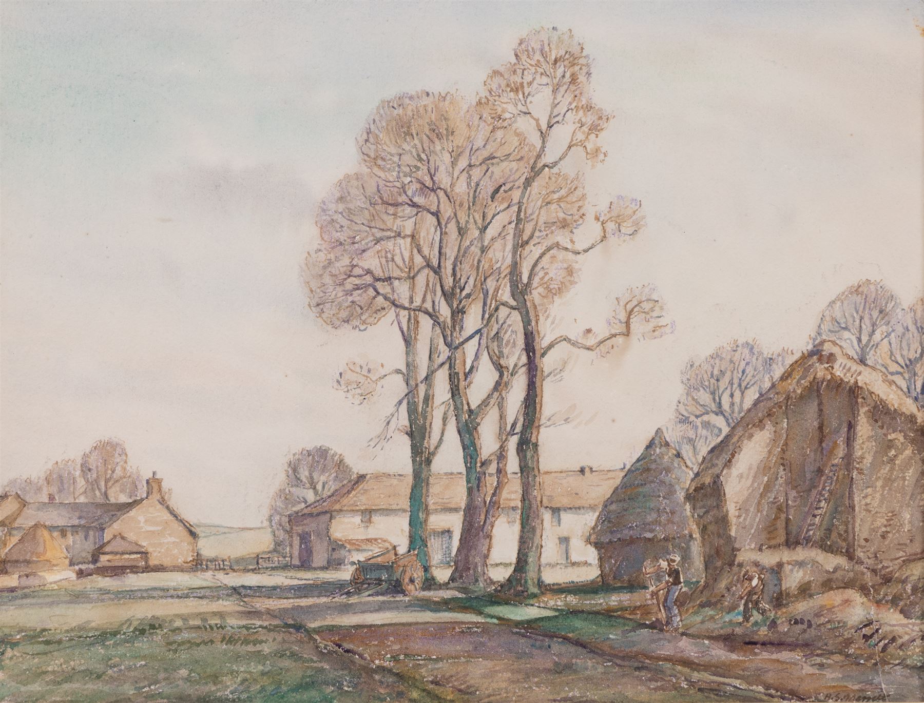 Henry Samuel Merritt (British 1884-1963): Farm and Windmill, two watercolours signed, one very faintly lower right, max 27cm x 38cm (2)