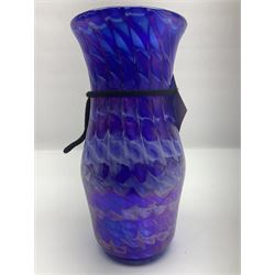 John Ditchfield for Glasform studio glass vase, with mottled wave design upon an iridescent purple ground, signed and numbered beneath, with certificate of authenticity tag, H26.5cm