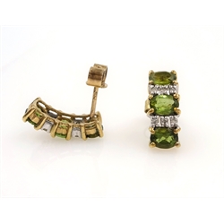  Pair of peridot and diamond gold hoop ear-rings, hallmarked 9ct  