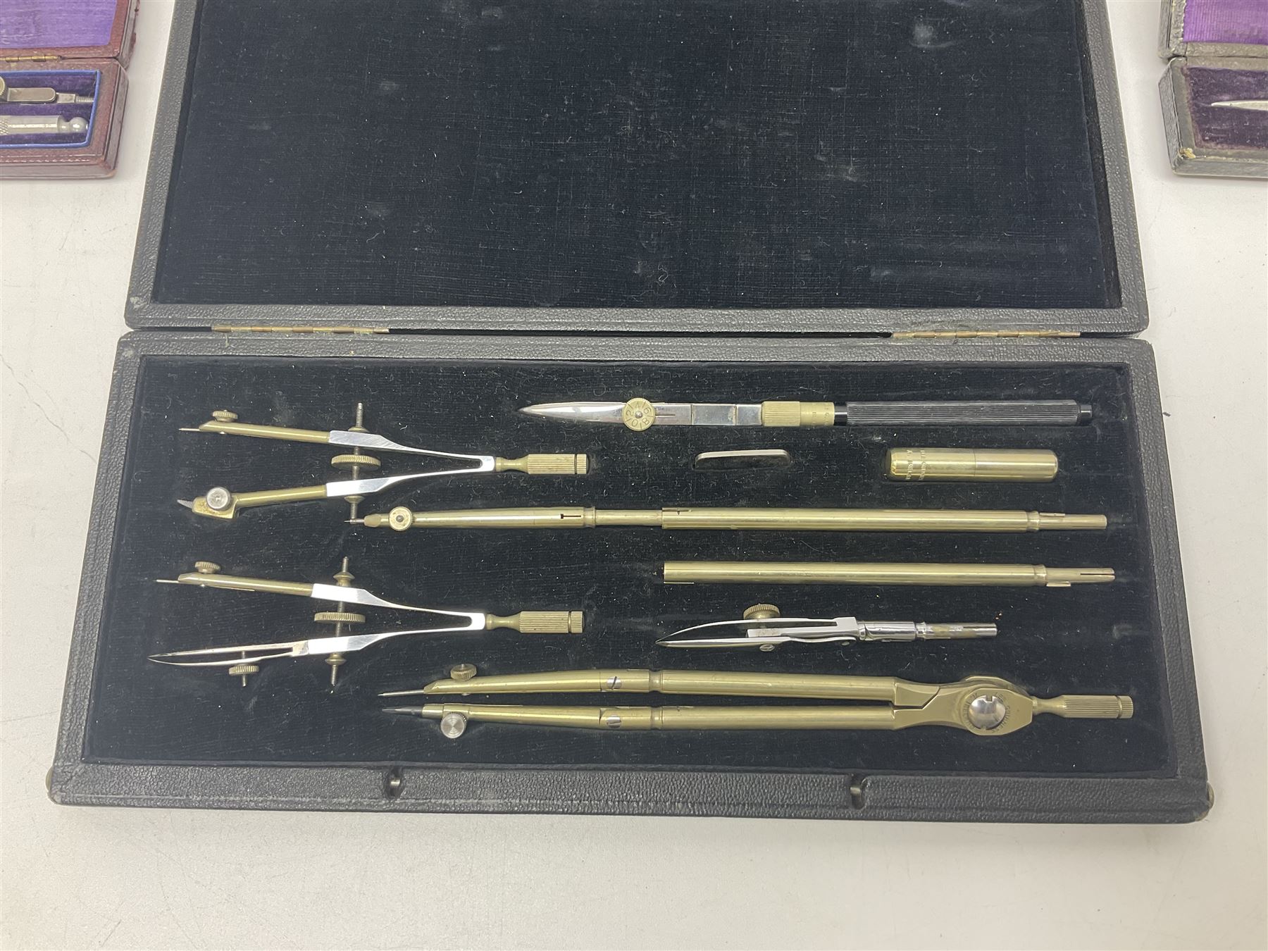 J Halden & Co cased drawing set, together with other cased drawing sets, including examples from prazision garantie and Kern Swiss 
