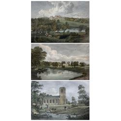 After Joseph Mallord William Turner (British 1775-1851): Harewood House, engraving with hand colouring; After J Stubbs (British 19th century): 'St Mary's Chapel', engraving with hand colouring together with another similar of Swillington Hall max 22cm x 30cm(3)