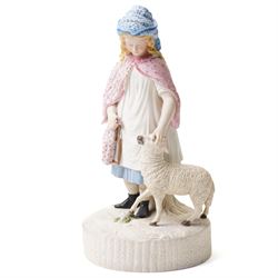 Pair of 19th century bisque figures Little Red Riding Hood and Mary had a Little Lamb H29cm