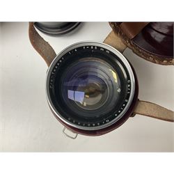 Four Zeiss Ikon camera bodies, to include, Contaflex Super B camera body, serial no. B31591, with 'Carl Zeiss Tessar 2.8/50 lens, serial no.3425553, Contaflex Super BC camera body, serial no. P81728, with 'Carl Zeiss Tessar 2.8/50' lens, serial no 4822280, etc, together with three cased lenses; 'Carl Zeiss Pro-Tessar 1:4 f=115mm' lens, serial no 3734740, 'Carl Zeiss Pr-Tessar 1:3.2 f=85mm' lens, serial no. 3647764 and 'Carl Zeiss Pr-Tessar 1:3.2 f=35mm' lens, and other Zeiss Ikon equipment 