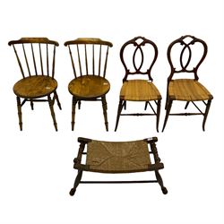 Four Victorian chairs, string stool