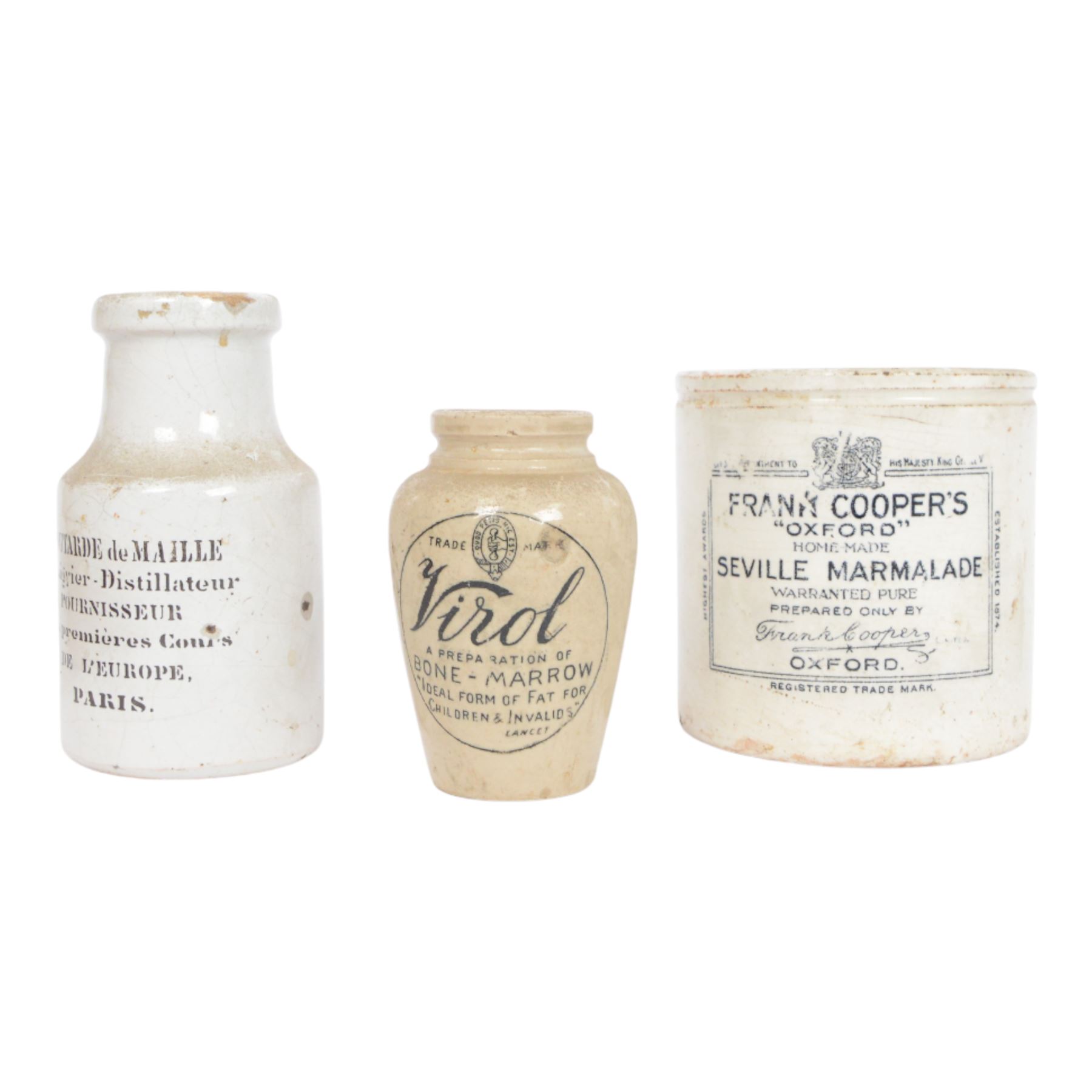  Collection of 19th century and later ointment jars, pots and lids, including Burgess's Anchovy paste, Woods Areca Toothpaste, Boots Cold Cream and framed Prattware pot lids
