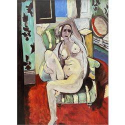 WL Gillborn (British 20th century) after Henri Matisse (French 1869-1954): 'Odalisque with a Tambourine', oil on board signed with monogram and dated '84, 70cm x 53cm