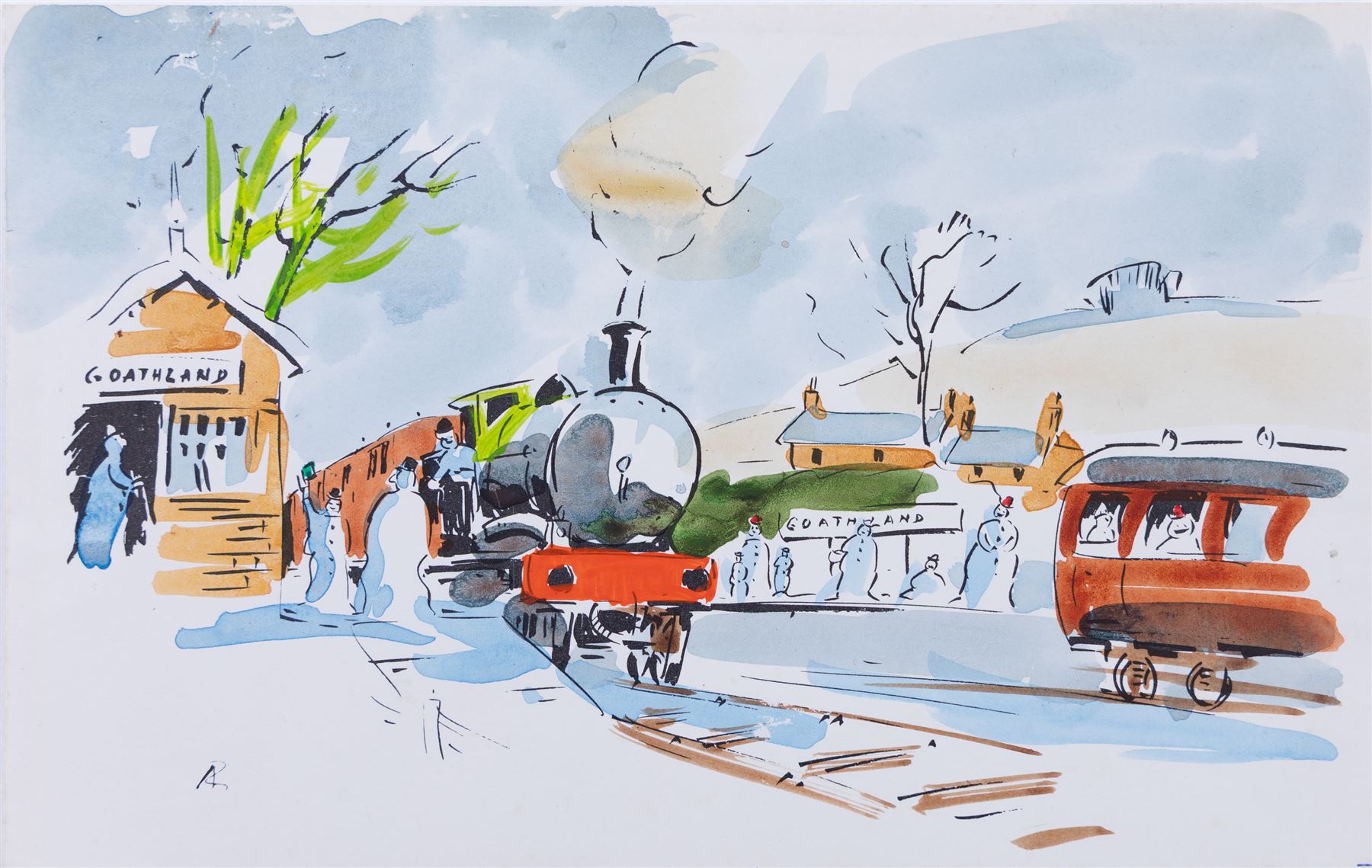 Angus Bernard Rands (British 1922-1985): Winter Scenes, set of four watercolours signed with initials, one dated 1972, max 15cm x 21cm; together with a collection of memorabilia, including a letter and various Christmas cards (unframed)