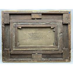 Robert Jobling (Staithes Group 1841-1923): Figures on the Clifftop overlooking Sea Stacks, oil on canvas signed and dated '1874, 29cm x 49.5cm