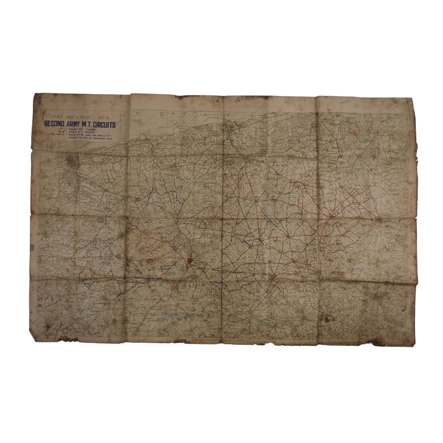 Army Area Map, No 6 Second Army M.T circuits, together with another map and a Japanese flag