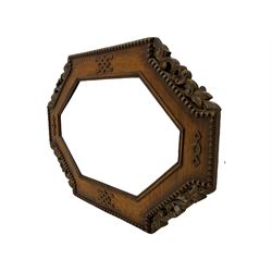 Early 20th century oak framed wall mirror, carved details and beaded surround, bevelled plate
