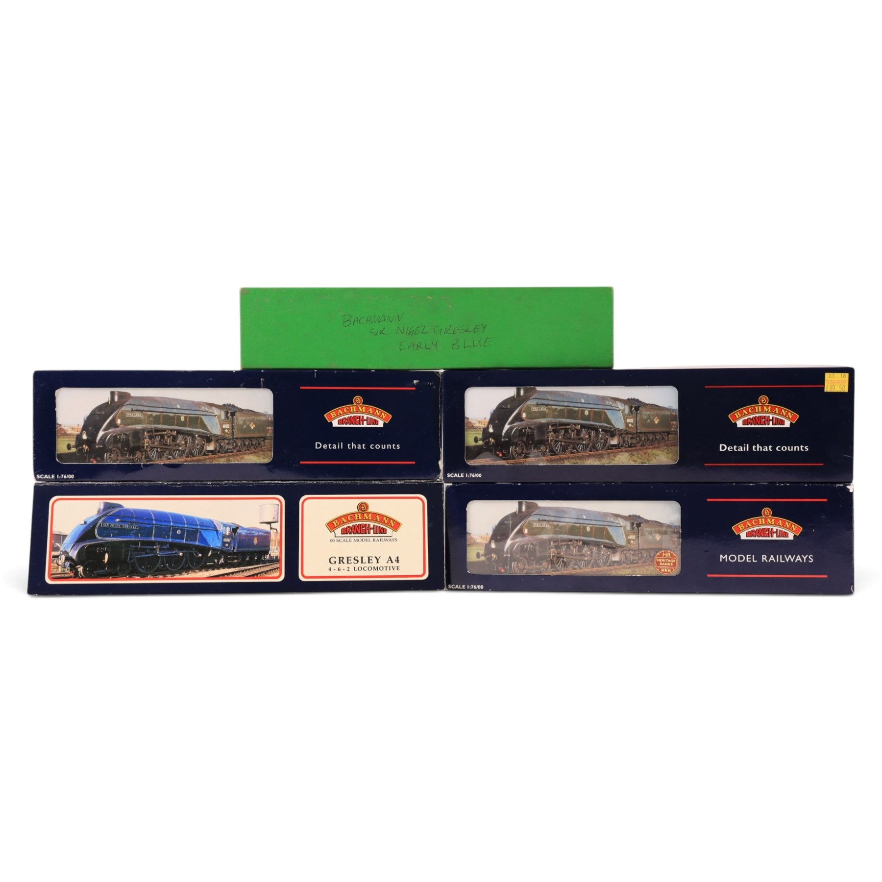Five Bachmann 00 gauge locomotives, comprising A4 Class 4-6-2 'Falcon' no.60025, no. 31951A A4 Class 'Union of South Africa' no. 60009, 'Sir Nigel Gresley' no. 60007, no. 31956 A4 Class 'Golden Eagle' no. 4482 and no. 31952  A4 Class 'Mallard', four in original boxes