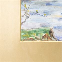 Rowland Henry Hill (Staithes Group 1873-1952): Girls Crossing the Stepping Stones, watercolour signed 26cm x 36cm