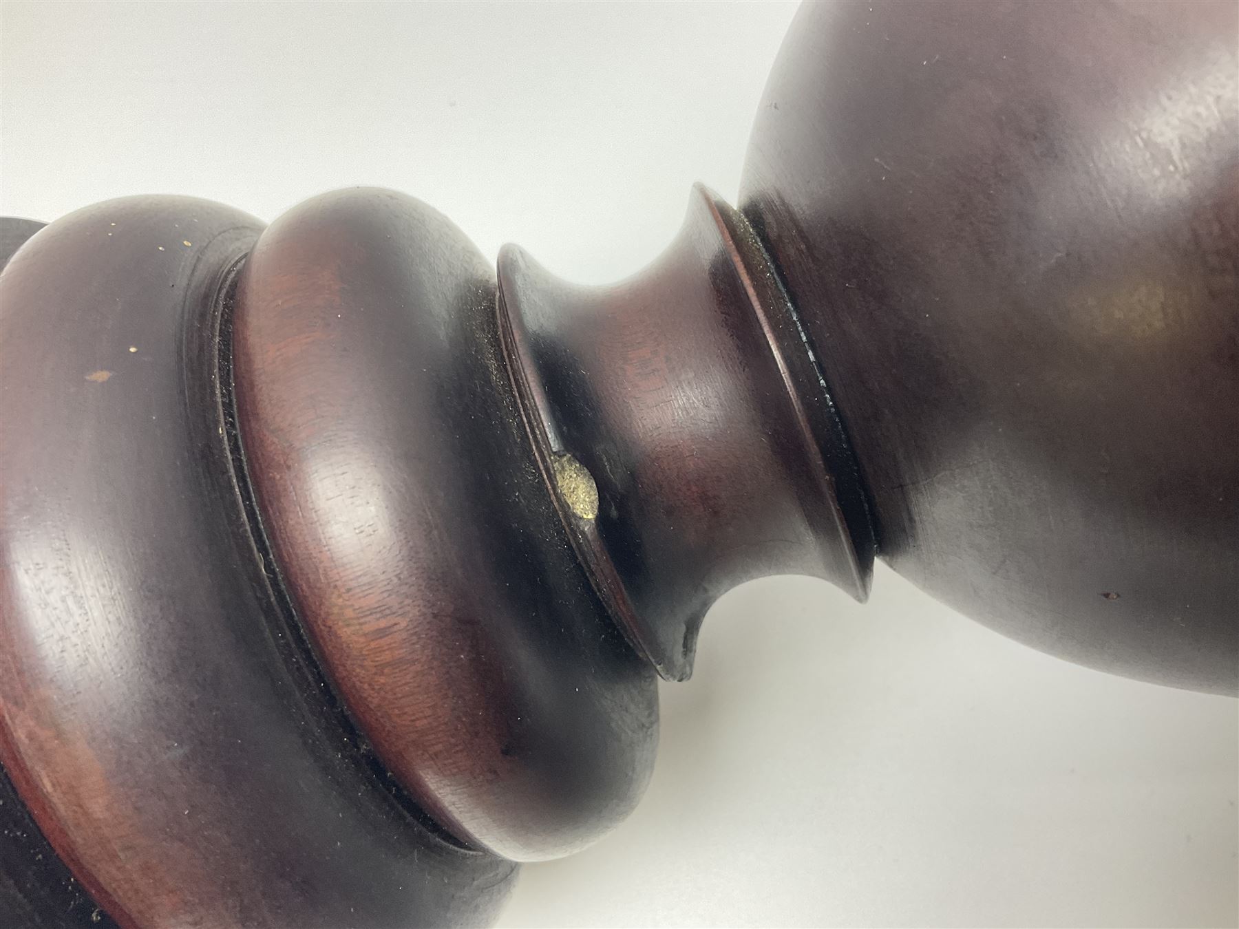 19th century large treen turned hardwood goblet, upon double knopped stem and circular foot, H23.5cm 