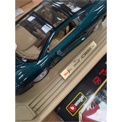 Two diecast cars, comprising Maisto 1:12 scale 1992 Jaguar XJ220 and a Burago 1:18 scale 1992 Dodge Viper RT10, both boxed