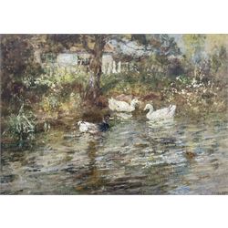 John Falconar Slater (British 1857-1937): The Duck Pond, watercolour and gouache signed 24cm x 34cm