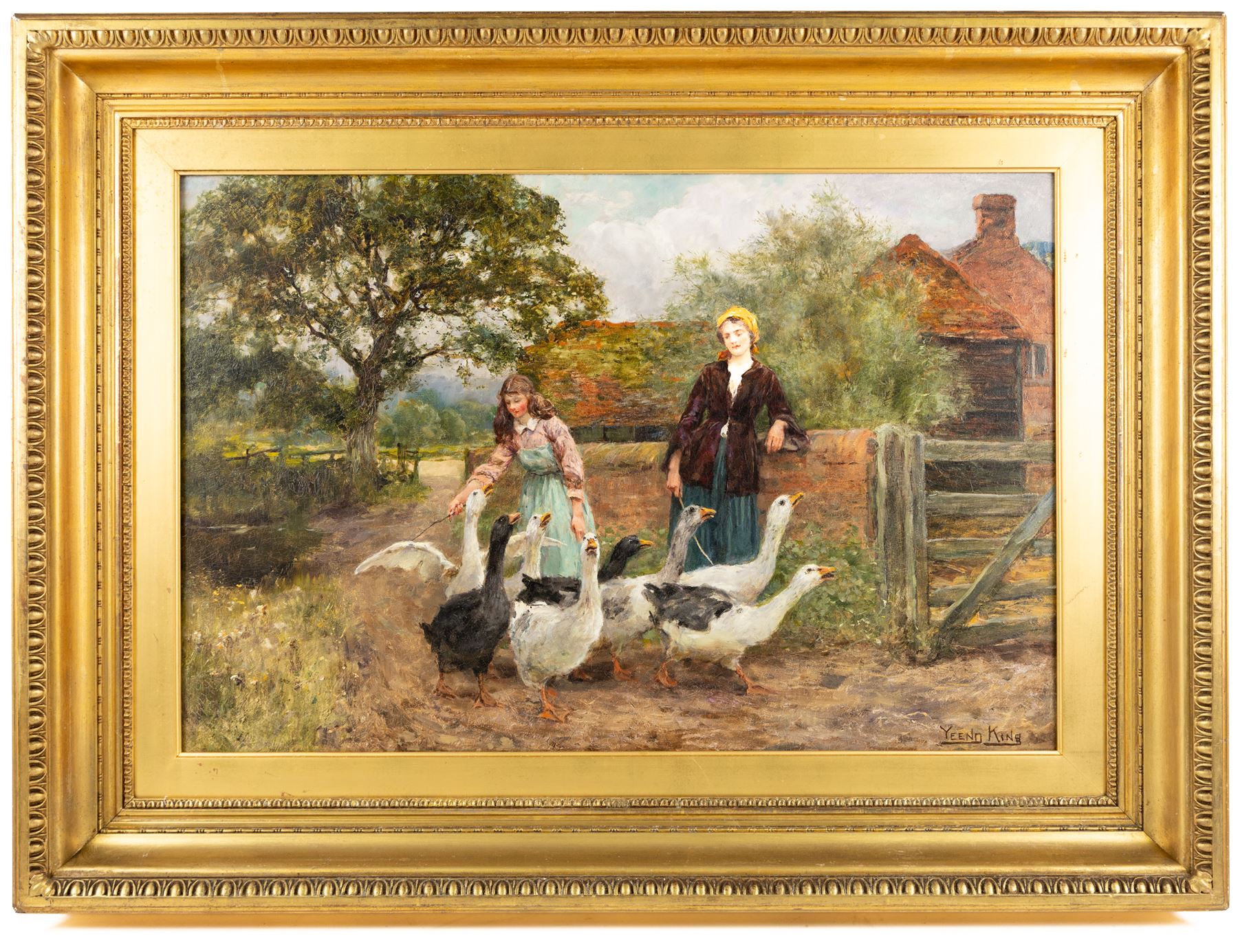 Henry John Yeend King (British 1855-1924): The Goose Girls, oil on canvas signed 50cm x 75cm